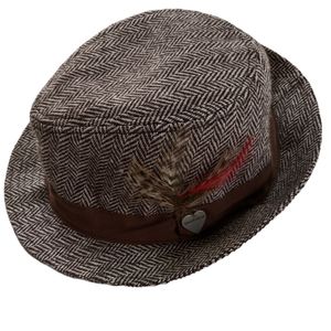 Juicy Couture, brown tweed herringbone fedora hat.